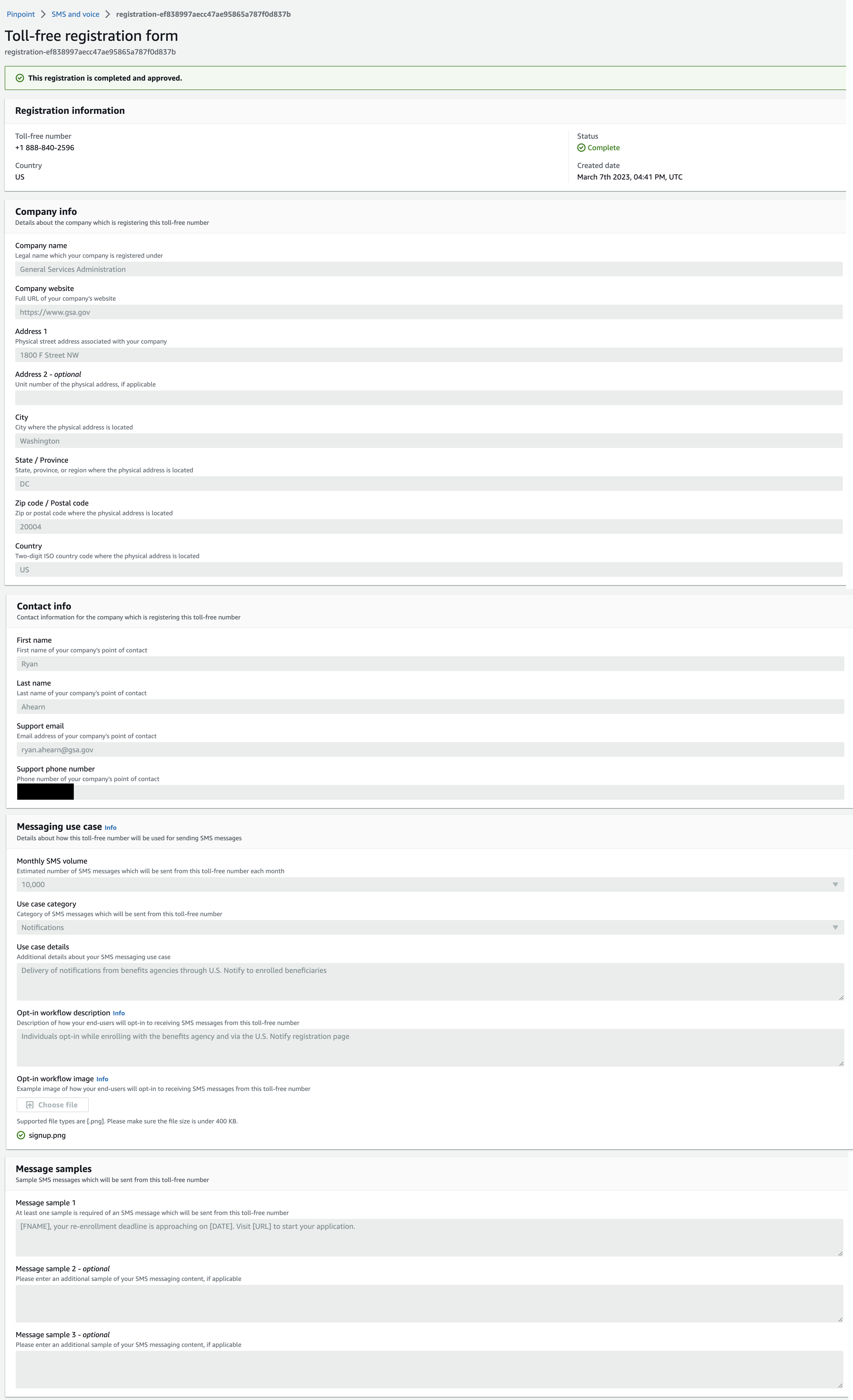 example answers for toll-free registration form